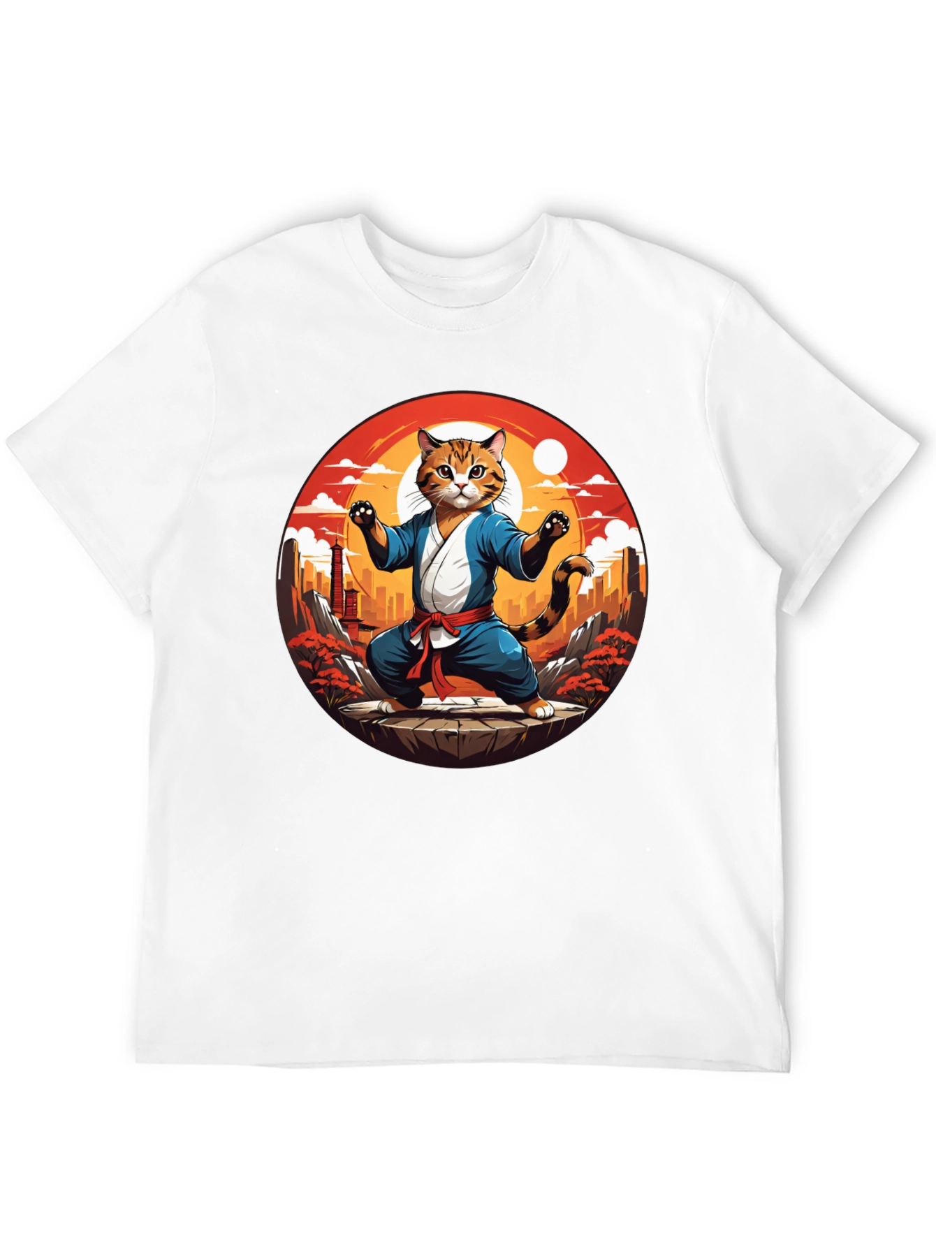 Martial Arts Cat T-Shirt - Black Cotton Tee