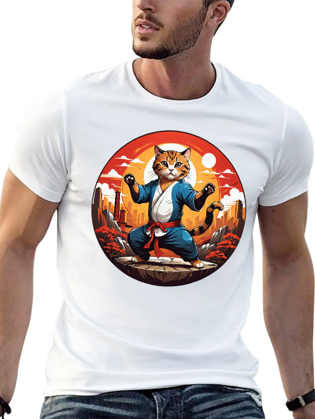 Martial Arts Cat T-Shirt - Black Cotton Tee