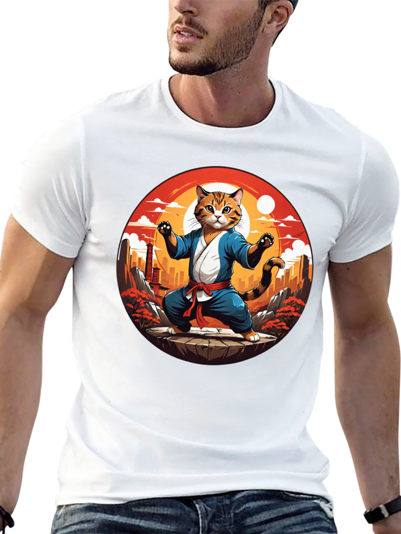 Martial Arts Cat T-Shirt - Black Cotton Tee