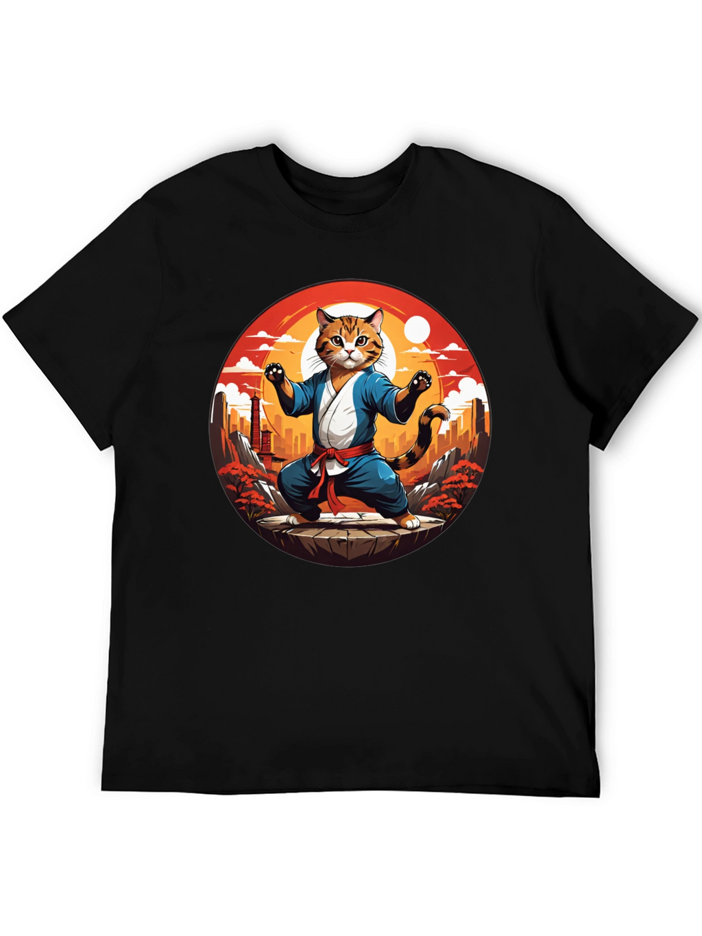 Martial Arts Cat T-Shirt - Black Cotton Tee