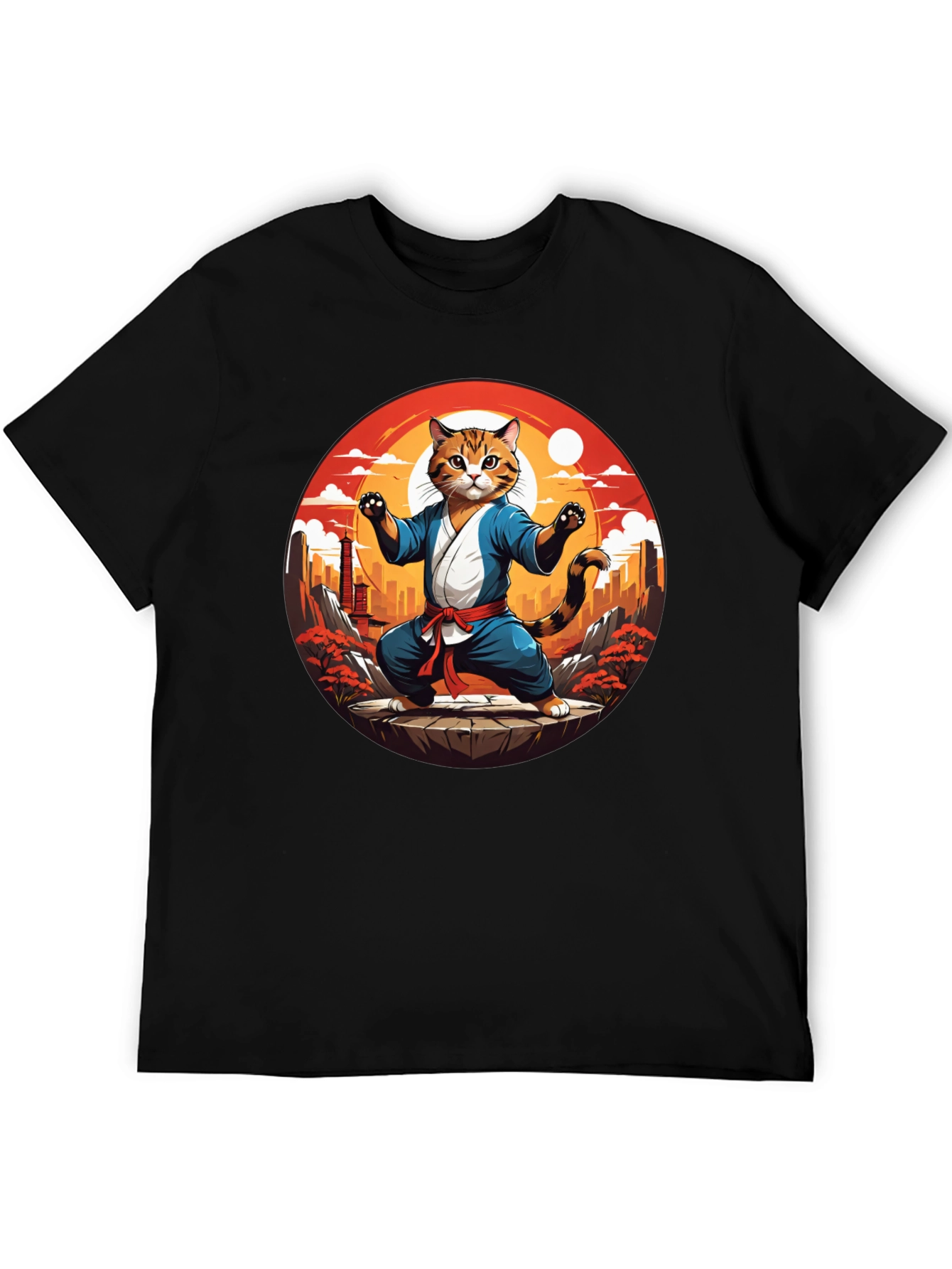 Martial Arts Cat T-Shirt - Black Cotton Tee