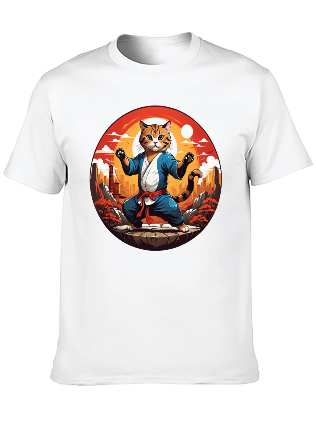 Martial Arts Cat T-Shirt - Black Cotton Tee