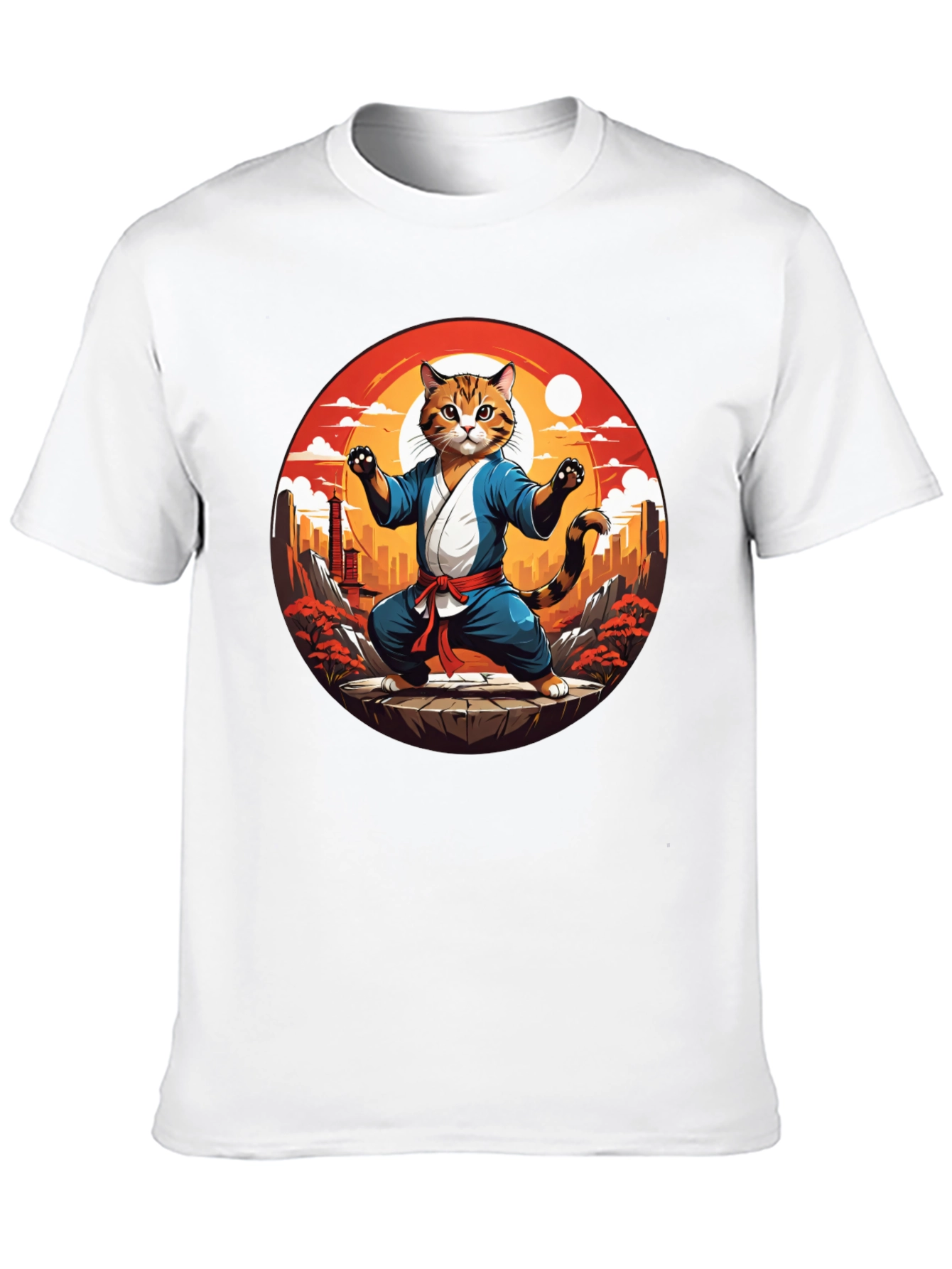 Martial Arts Cat T-Shirt - Black Cotton Tee