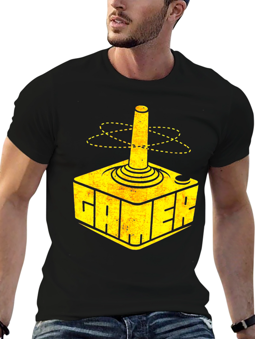 Gamer T-Shirt Retro Joystick Design - Black