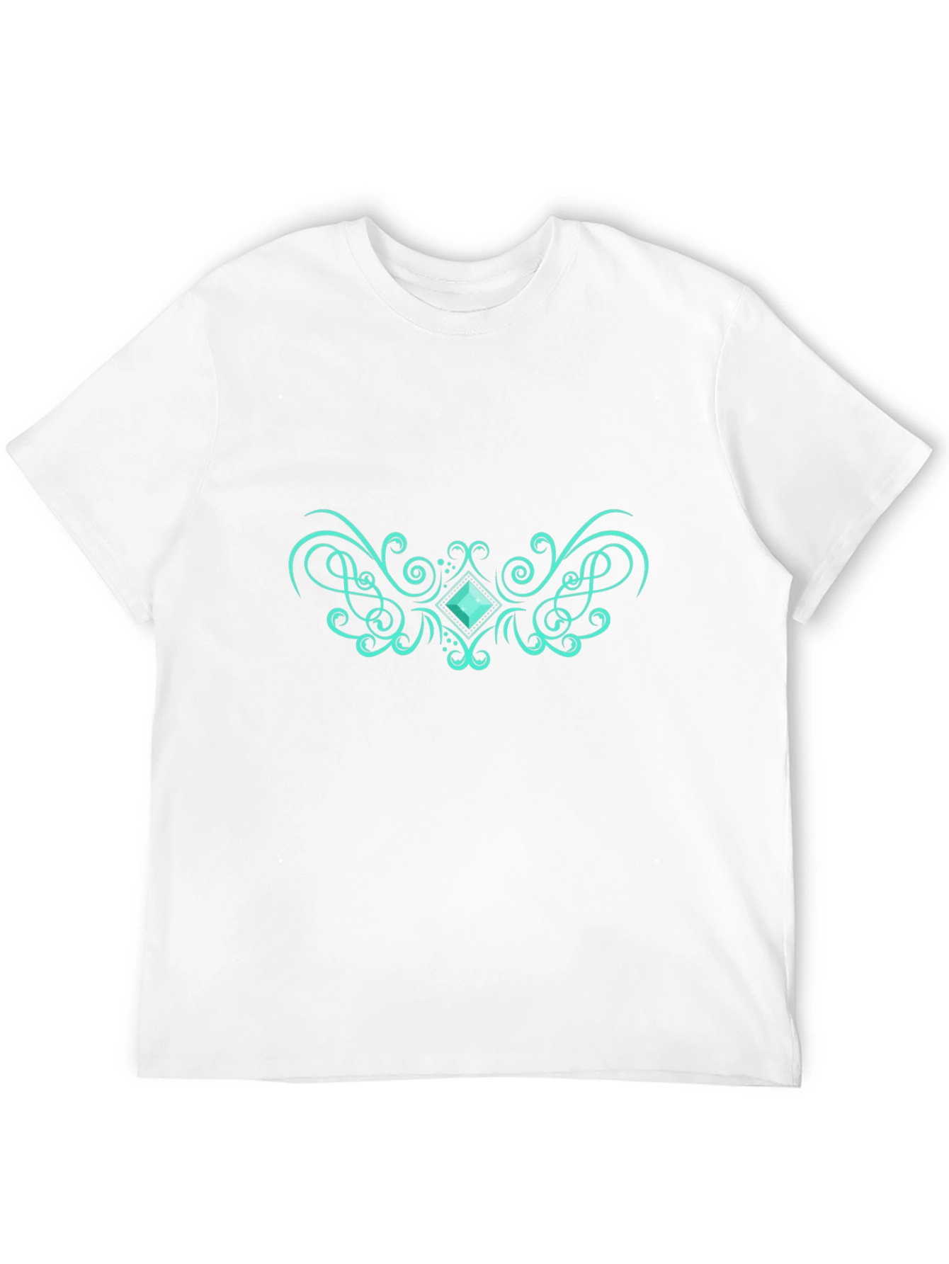 Elegant Black Tee with Teal Gem Design