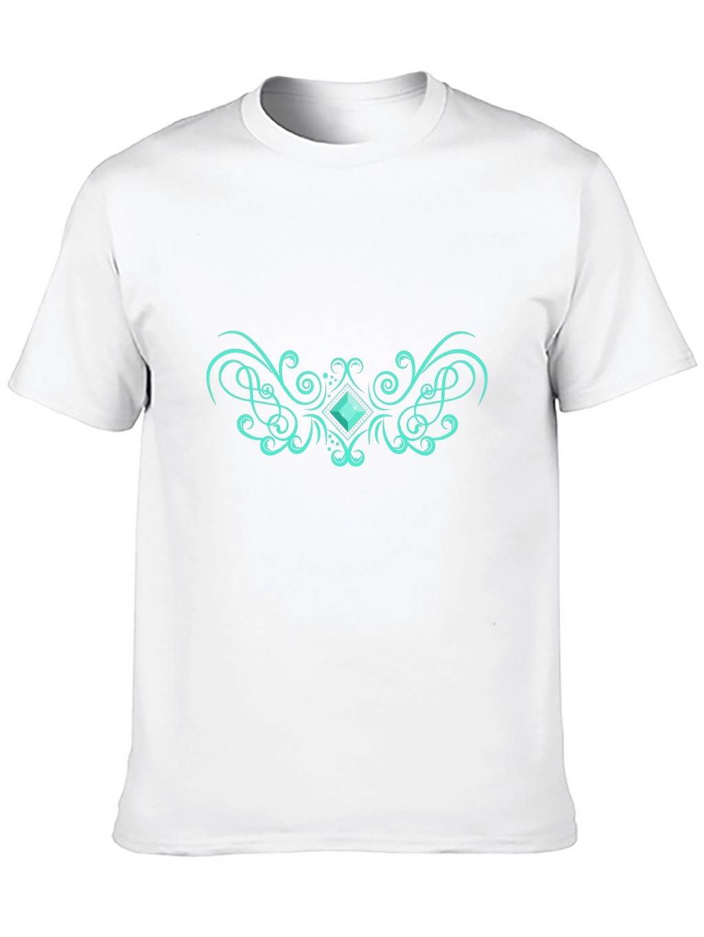 Elegant Black Tee with Teal Gem Design