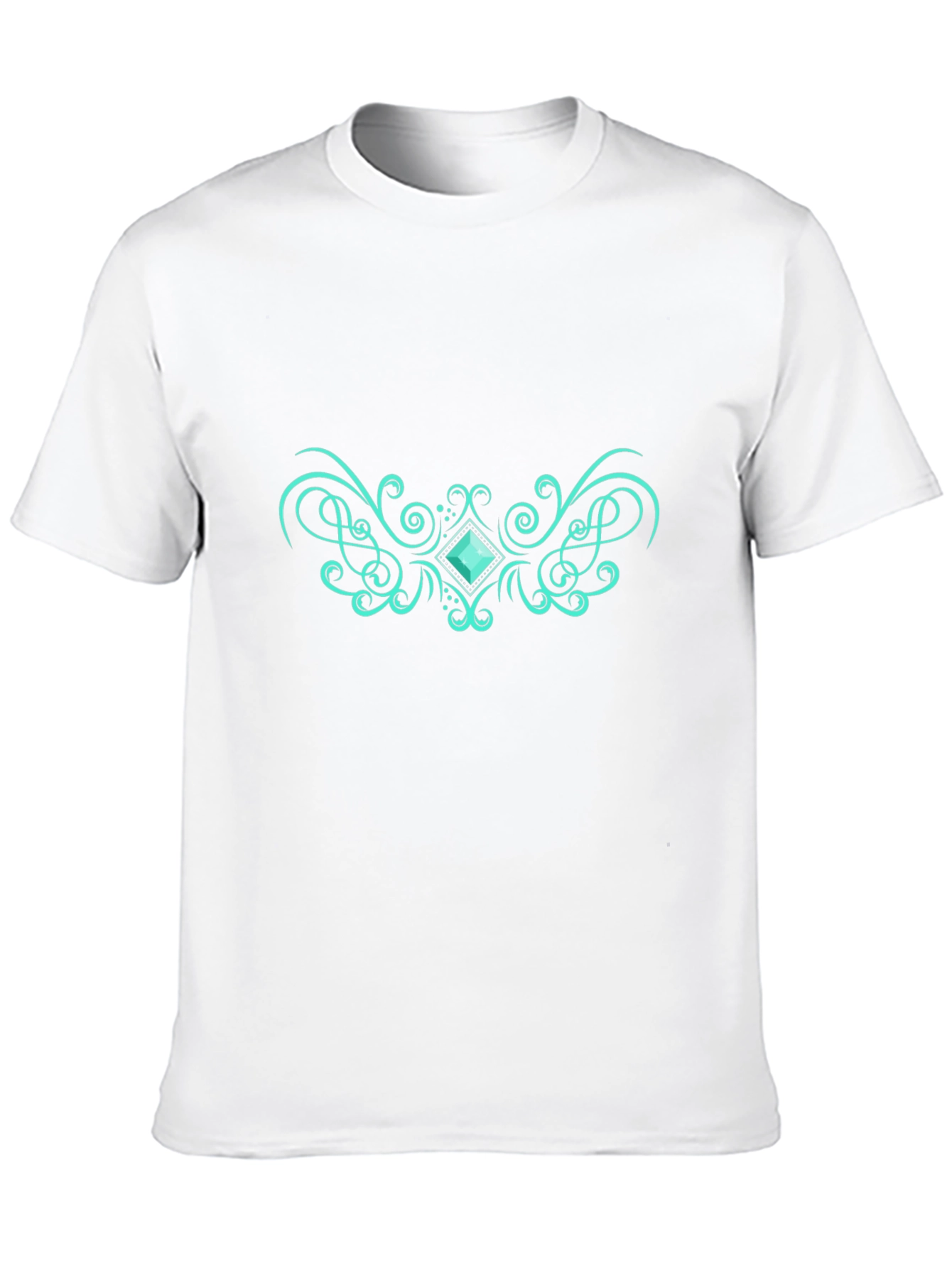 Elegant Black Tee with Teal Gem Design