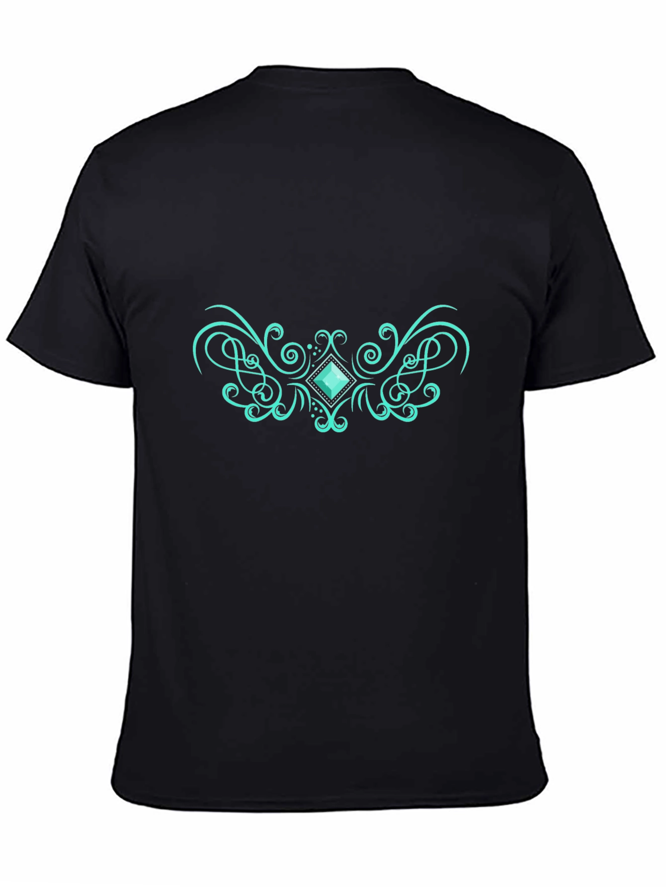 Elegant Black Tee with Teal Gem Design