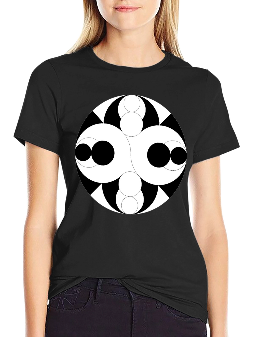Abstract Circle Design Black T-Shirt
