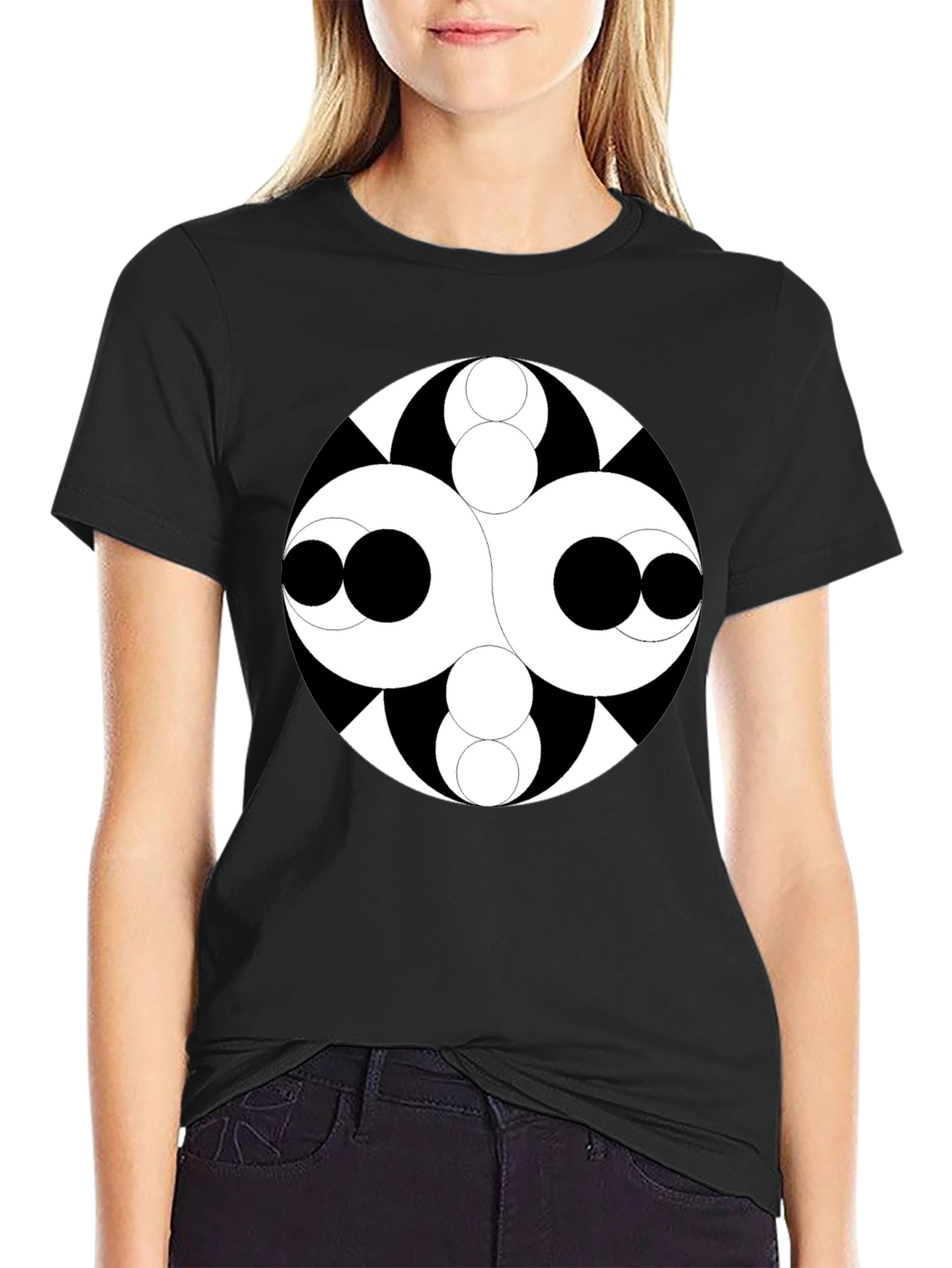 Abstract Circle Design Black T-Shirt