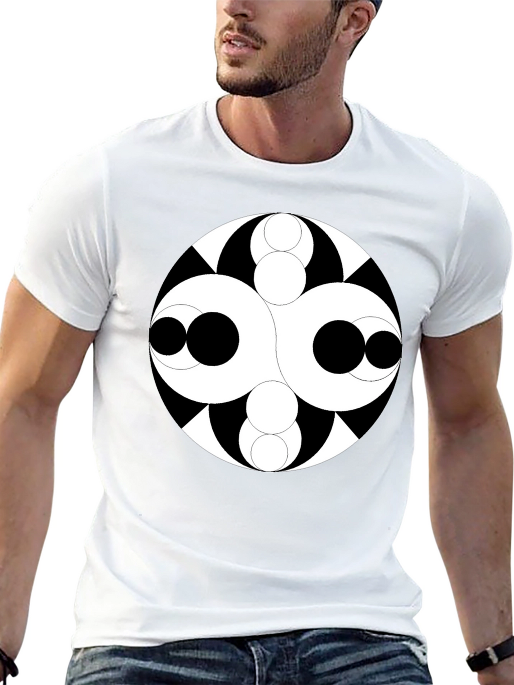 Abstract Circle Design Black T-Shirt