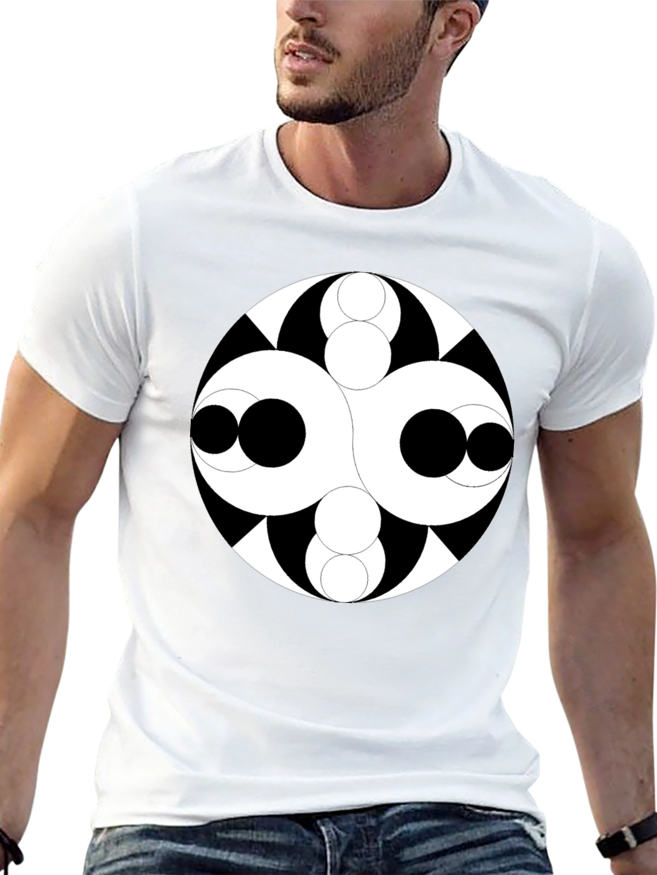 Abstract Circle Design Black T-Shirt