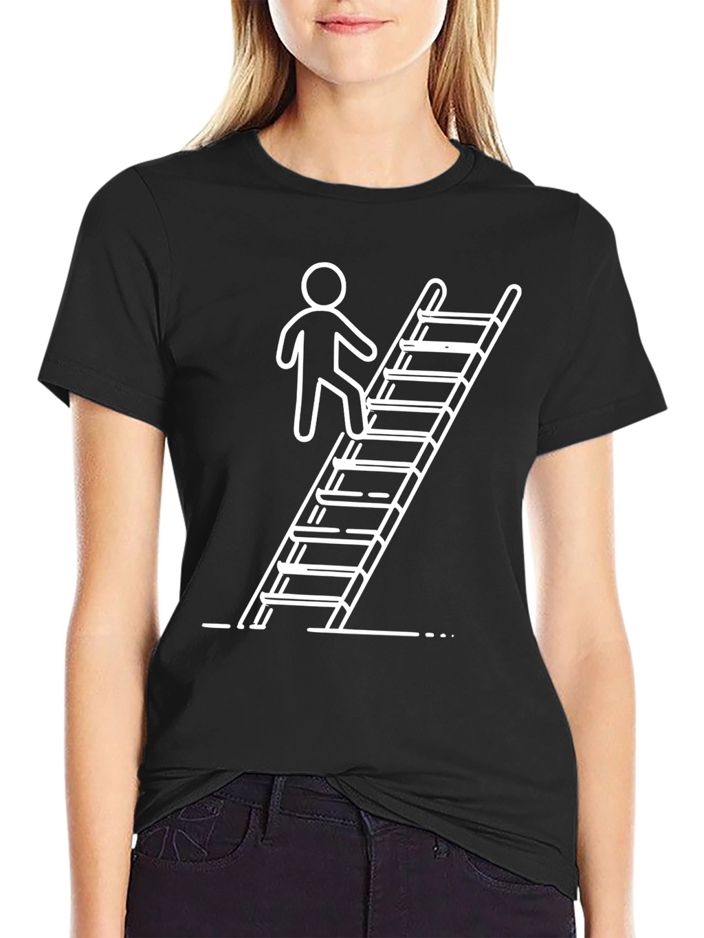 Climbing Ladder Graphic Tee - Black Cotton Casual