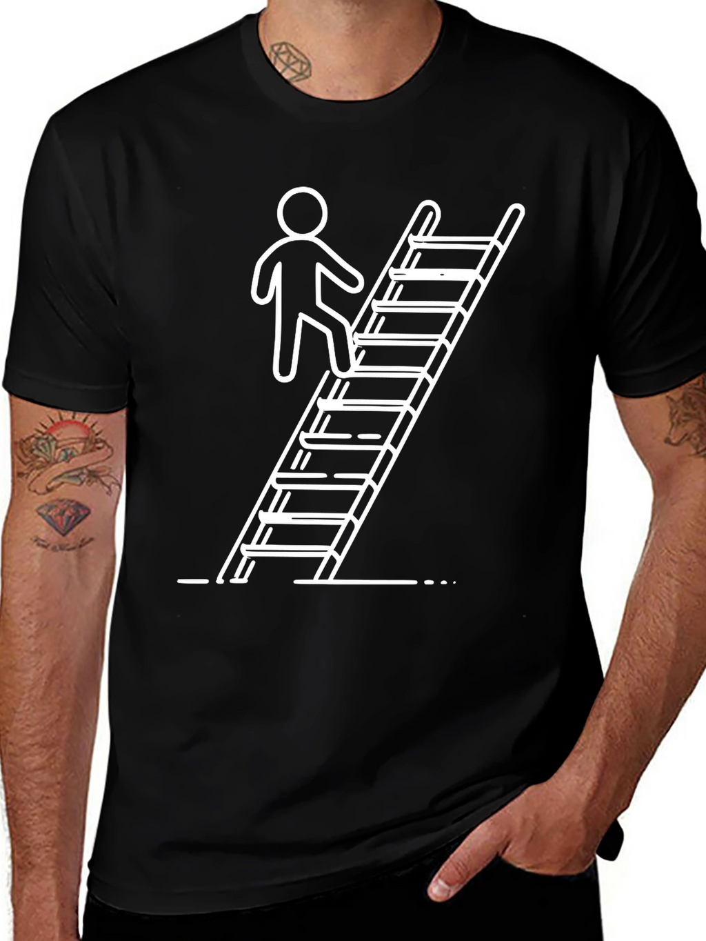 Climbing Ladder Graphic Tee - Black Cotton Casual