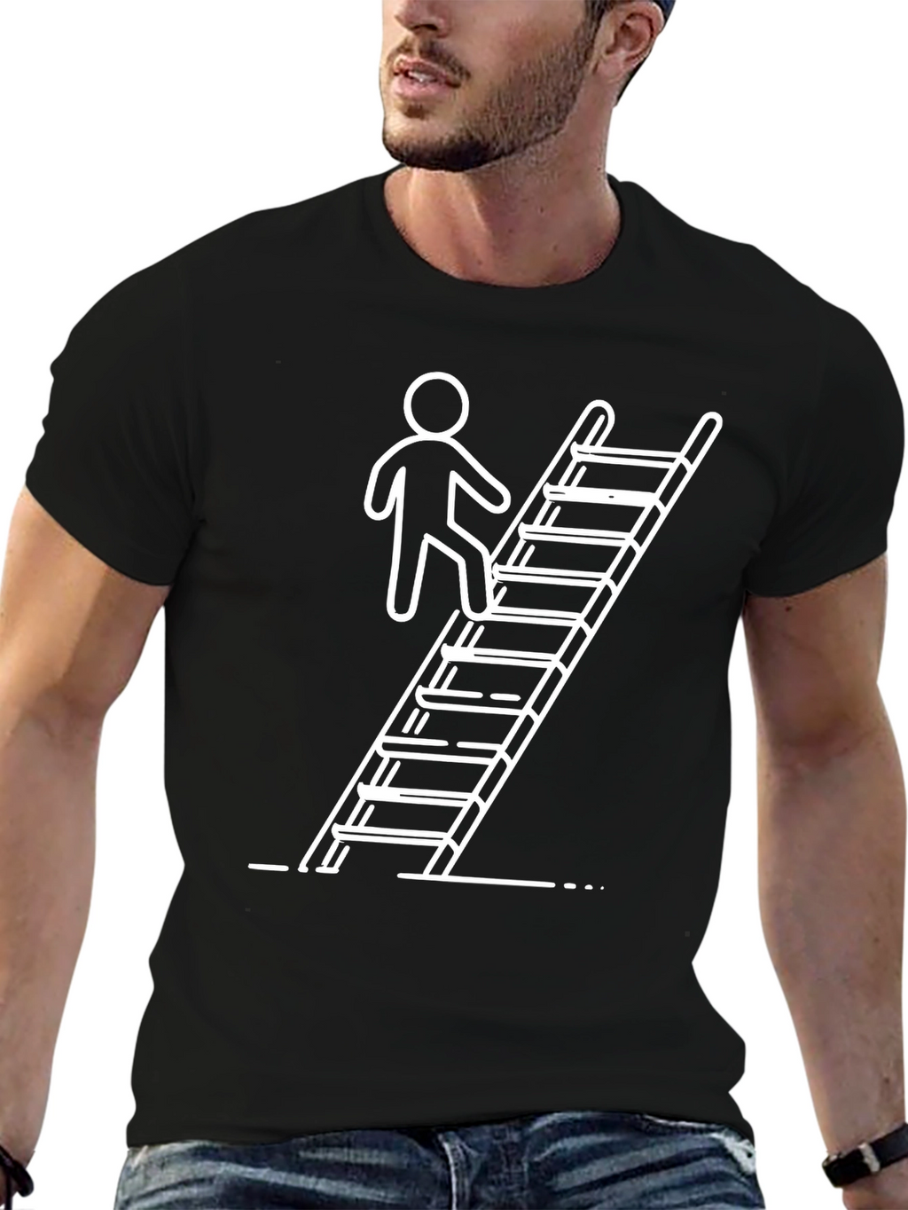 Climbing Ladder Graphic Tee - Black Cotton Casual