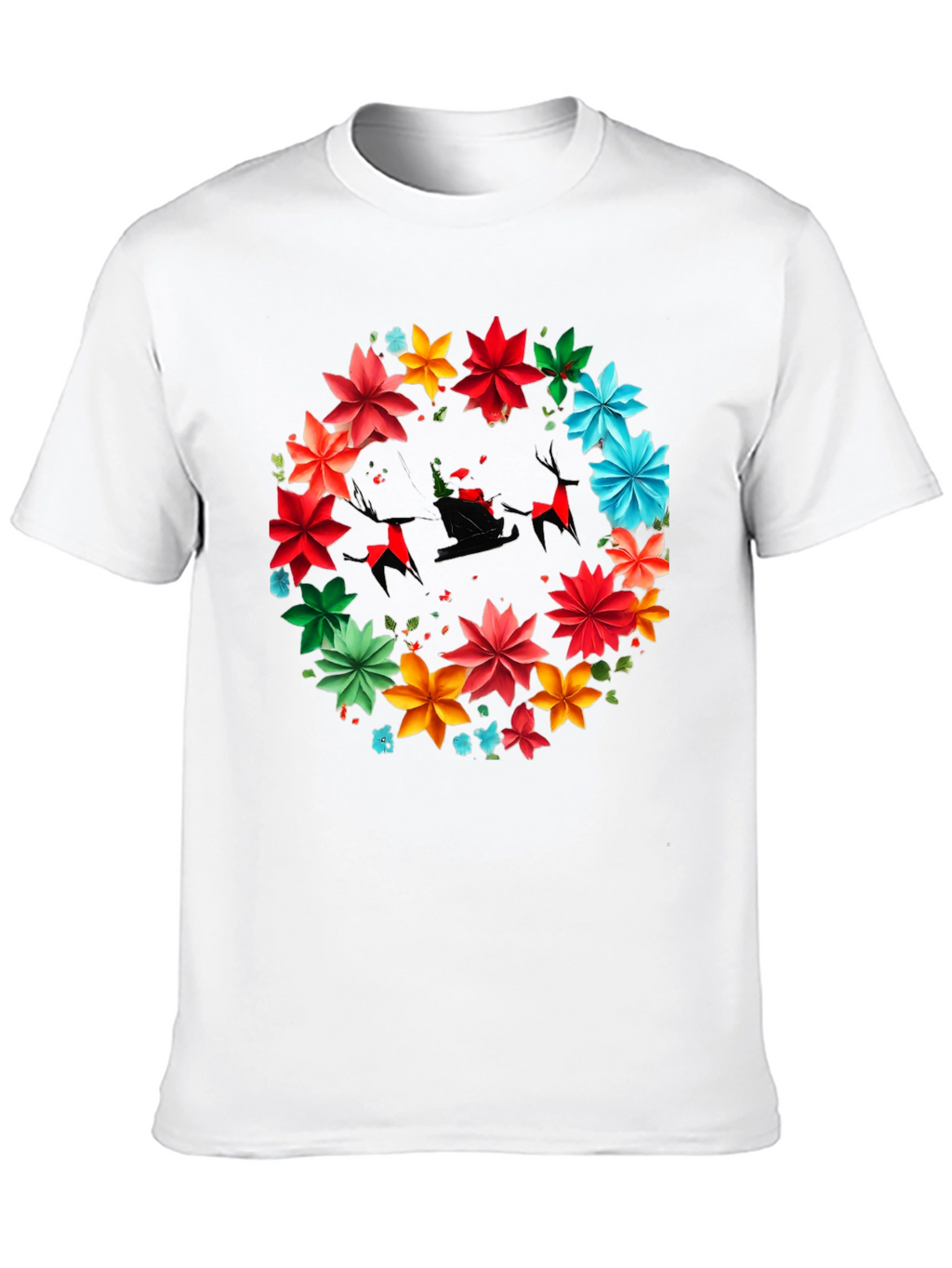 Festive Floral Santa Sleigh Graphic Tee
