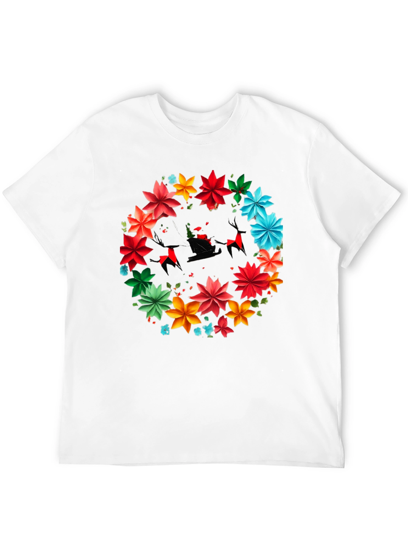 Festive Floral Santa Sleigh Graphic Tee