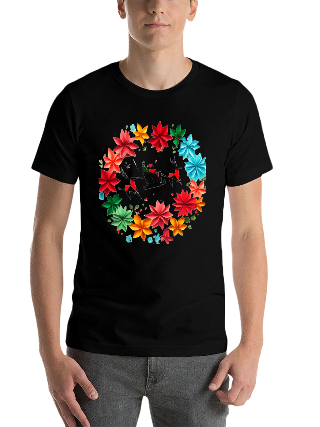 Festive Floral Santa Sleigh Graphic Tee