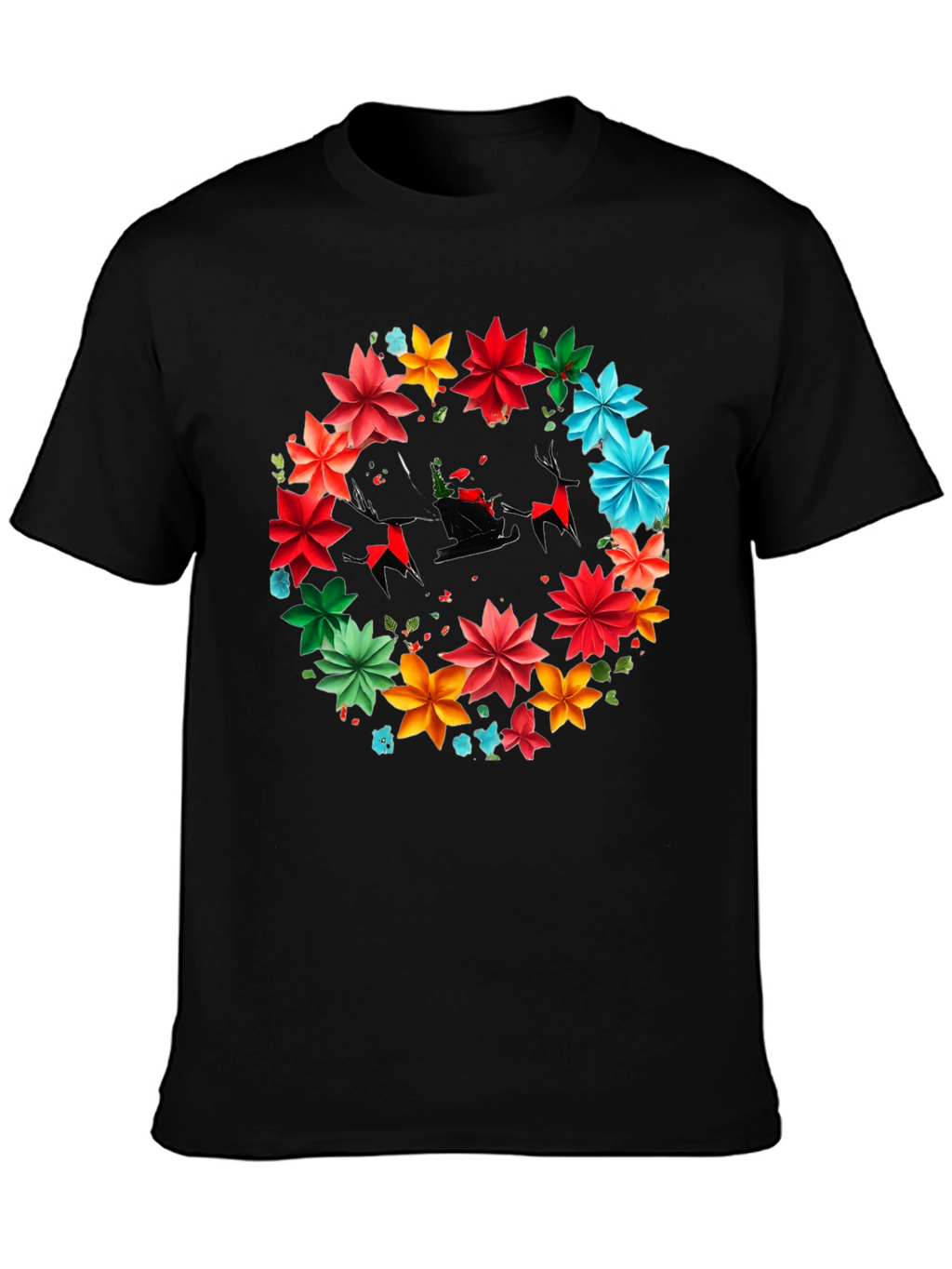 Festive Floral Santa Sleigh Graphic Tee