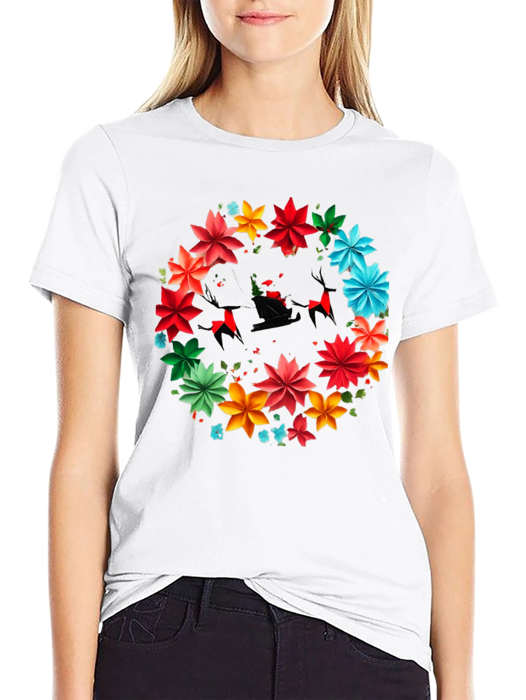Festive Floral Santa Sleigh Graphic Tee