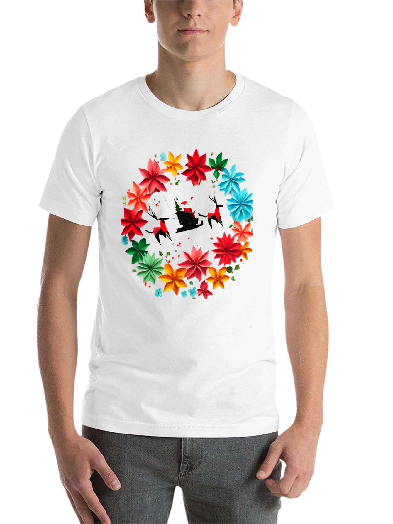 Festive Floral Santa Sleigh Graphic Tee