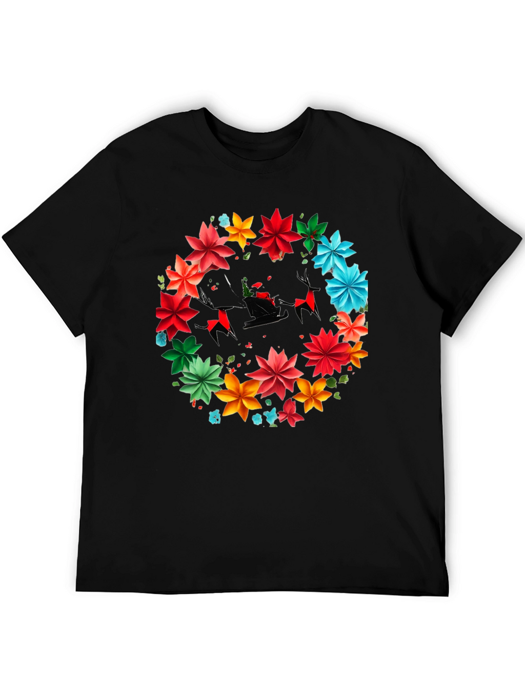 Festive Floral Santa Sleigh Graphic Tee