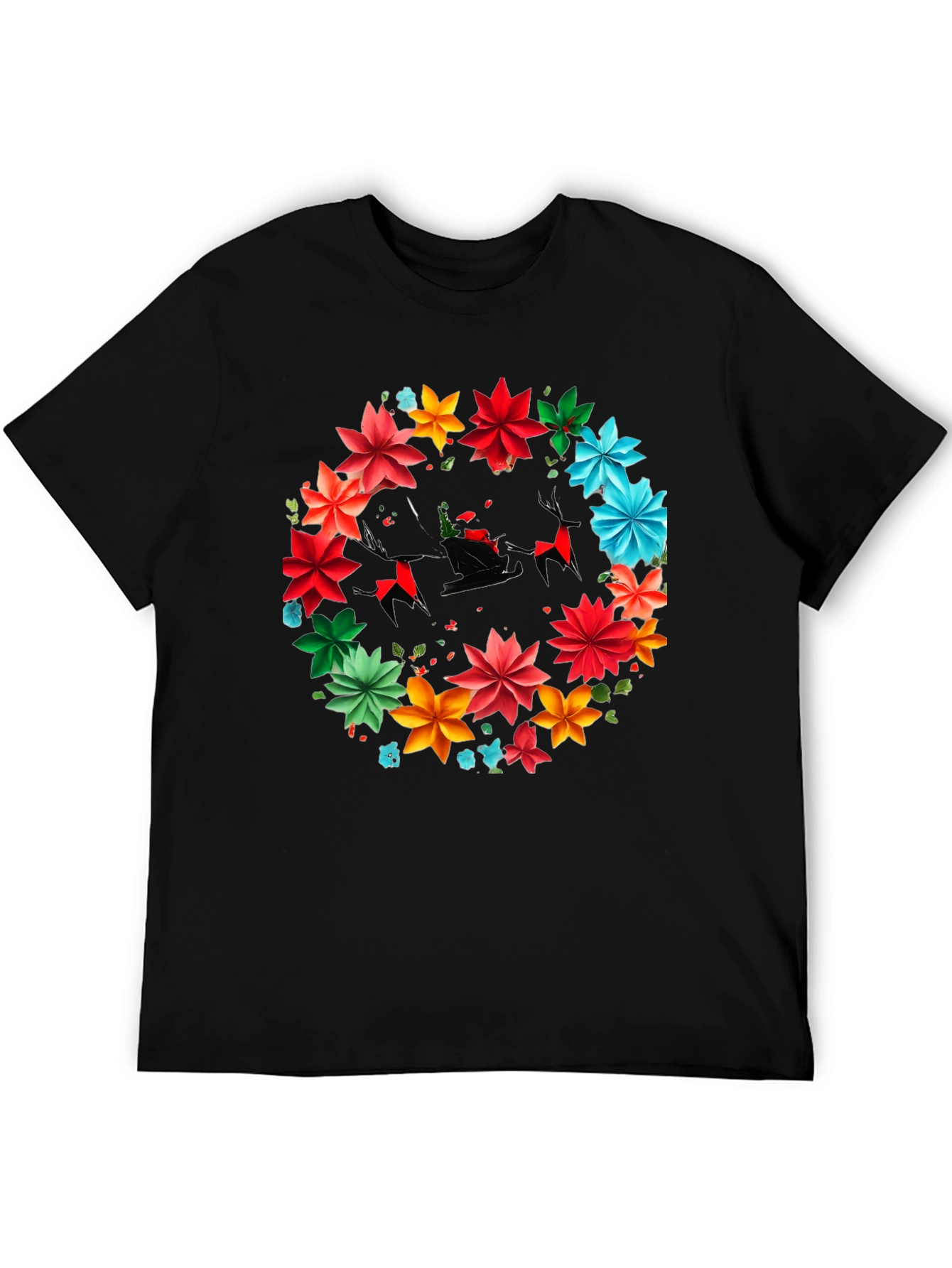 Festive Floral Santa Sleigh Graphic Tee