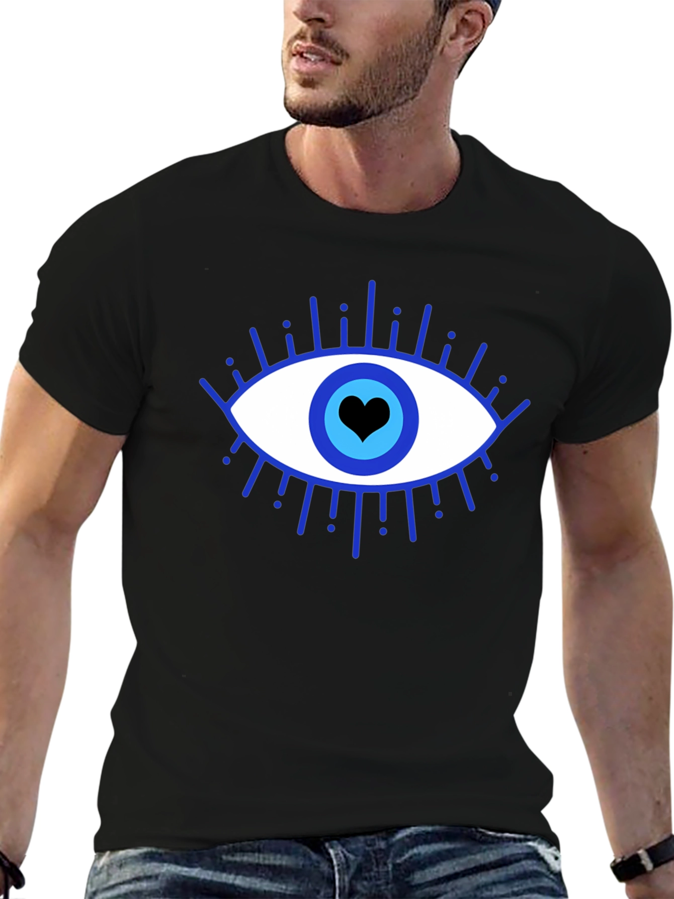 Evil Eye Heart Graphic Black T-Shirt