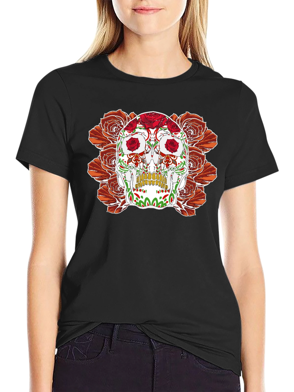 Day of the Dead Skull & Roses Graphic Tee