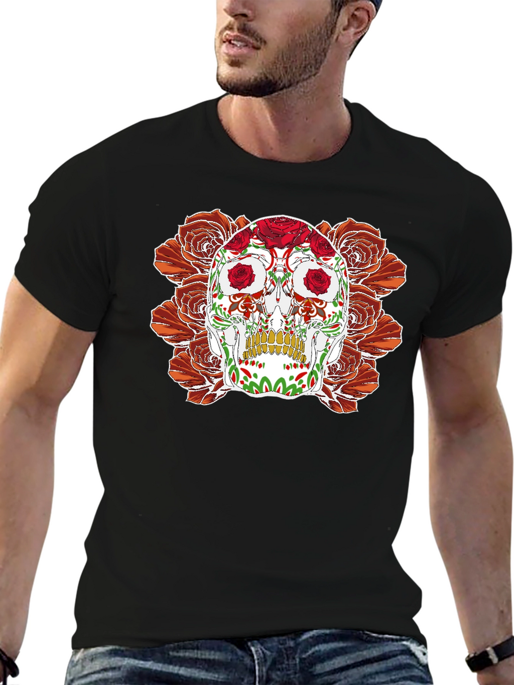 Day of the Dead Skull & Roses Graphic Tee