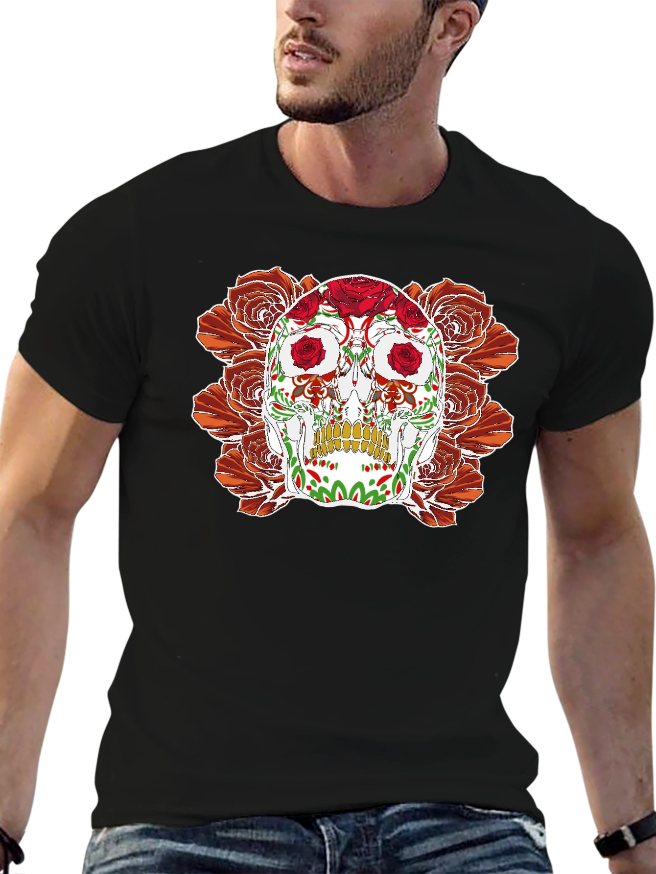 Day of the Dead Skull & Roses Graphic Tee