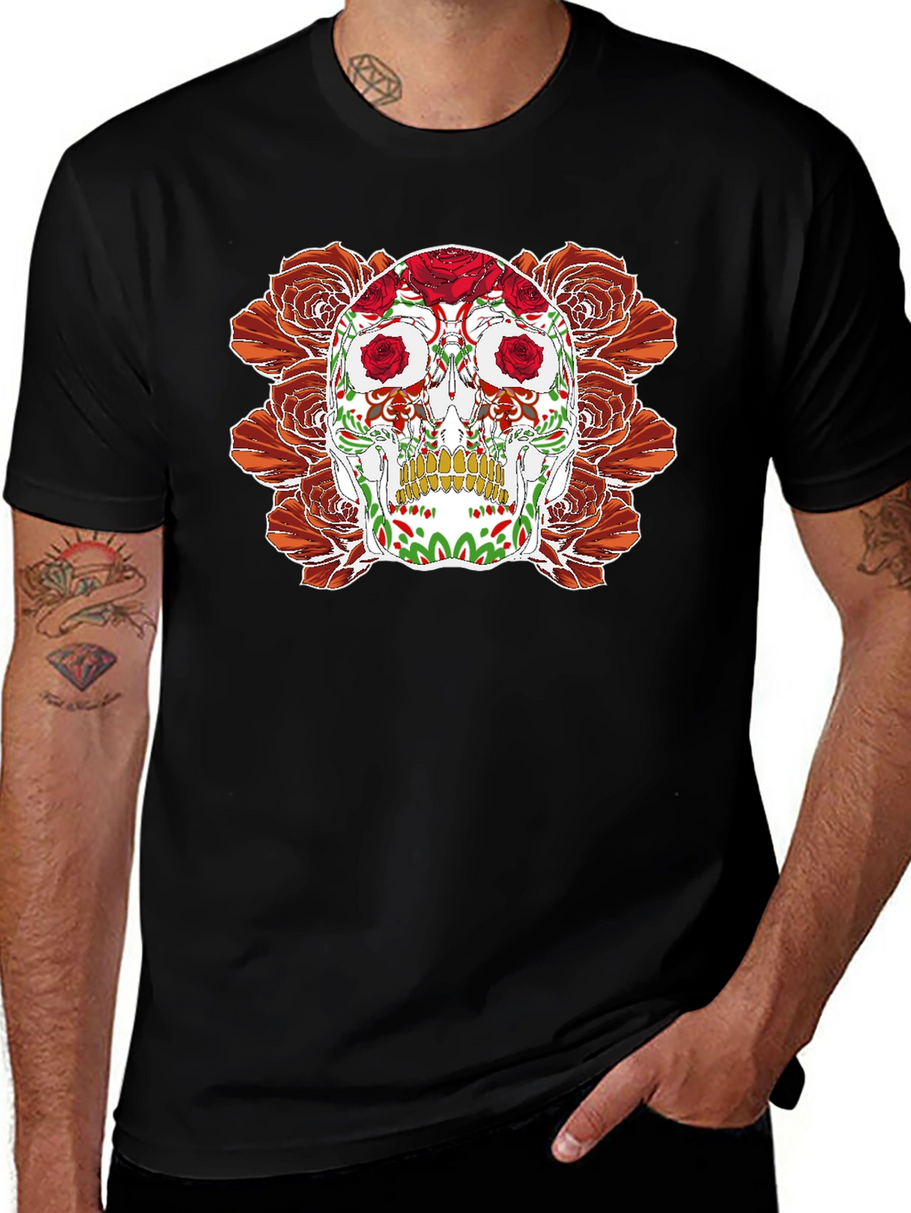 Day of the Dead Skull & Roses Graphic Tee