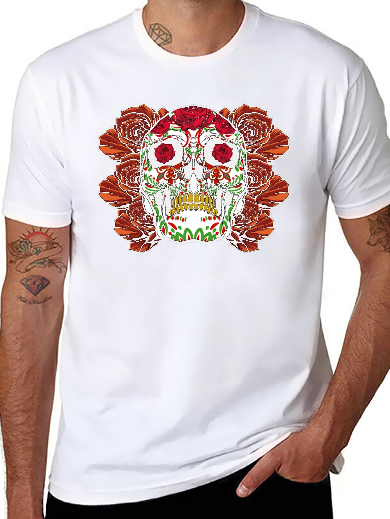 Day of the Dead Skull & Roses Graphic Tee