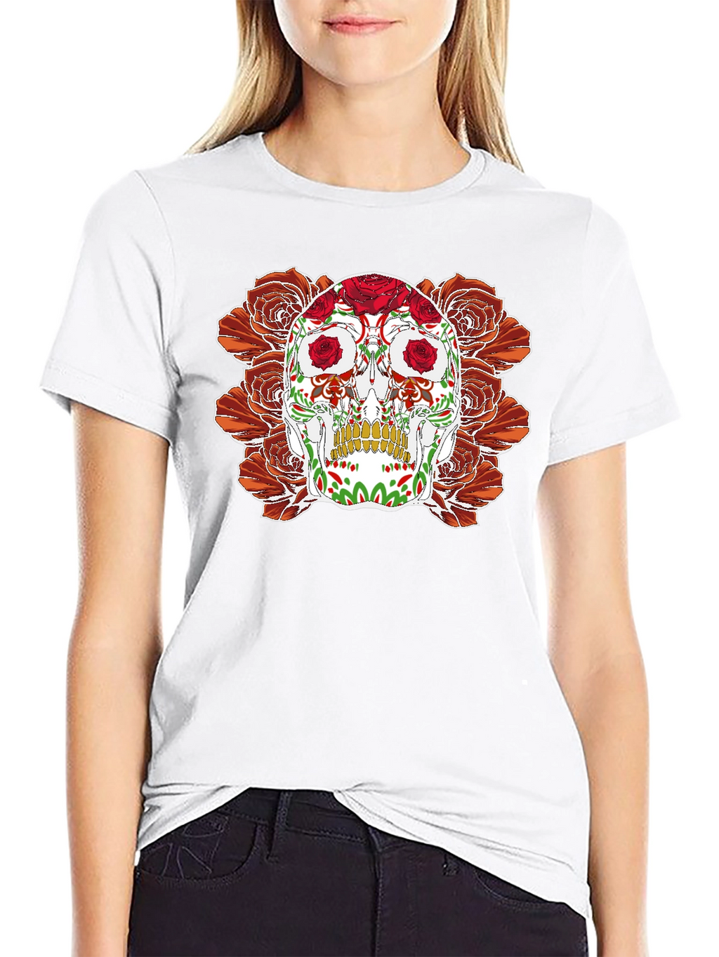 Day of the Dead Skull & Roses Graphic Tee