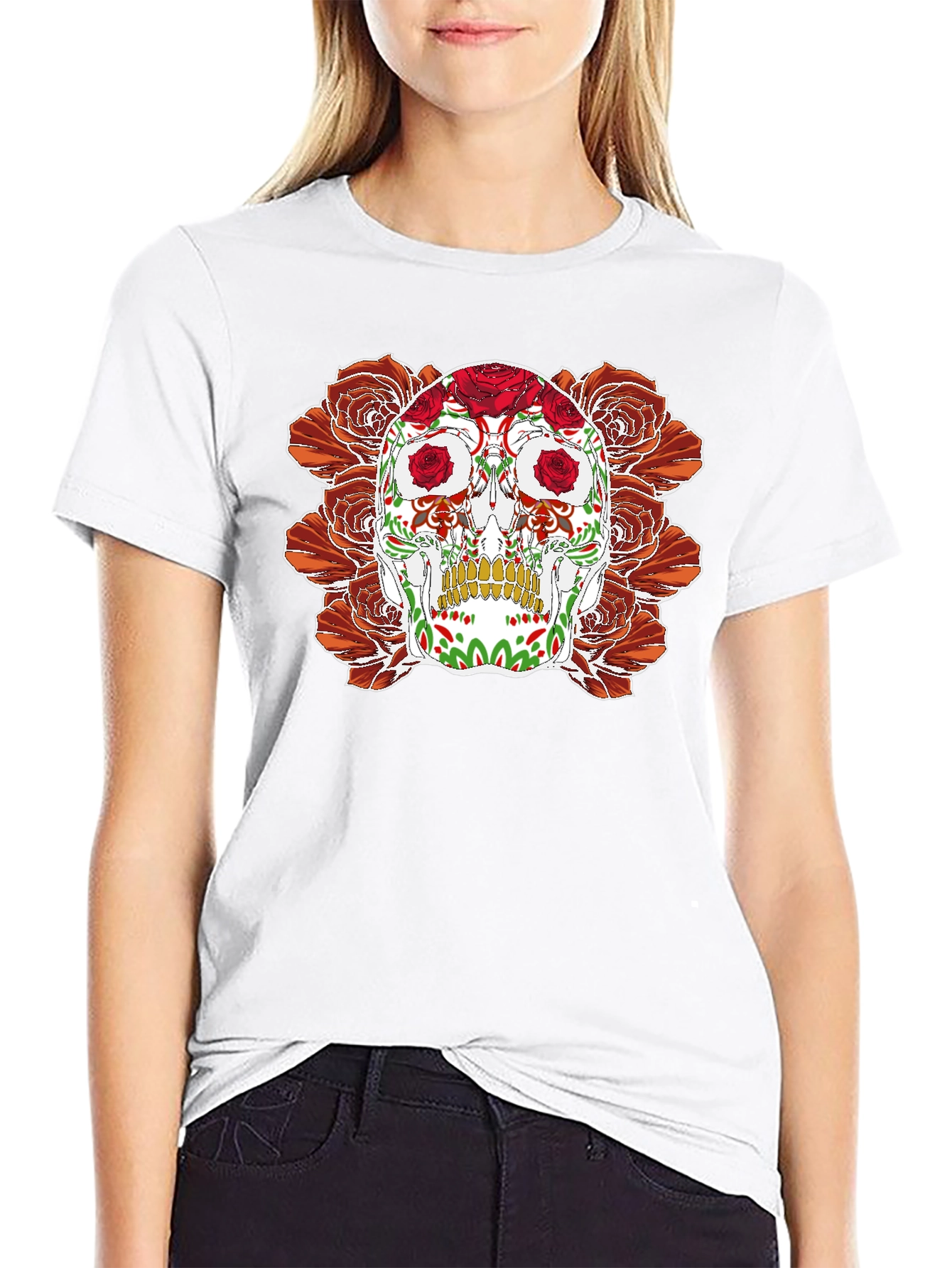 Day of the Dead Skull & Roses Graphic Tee