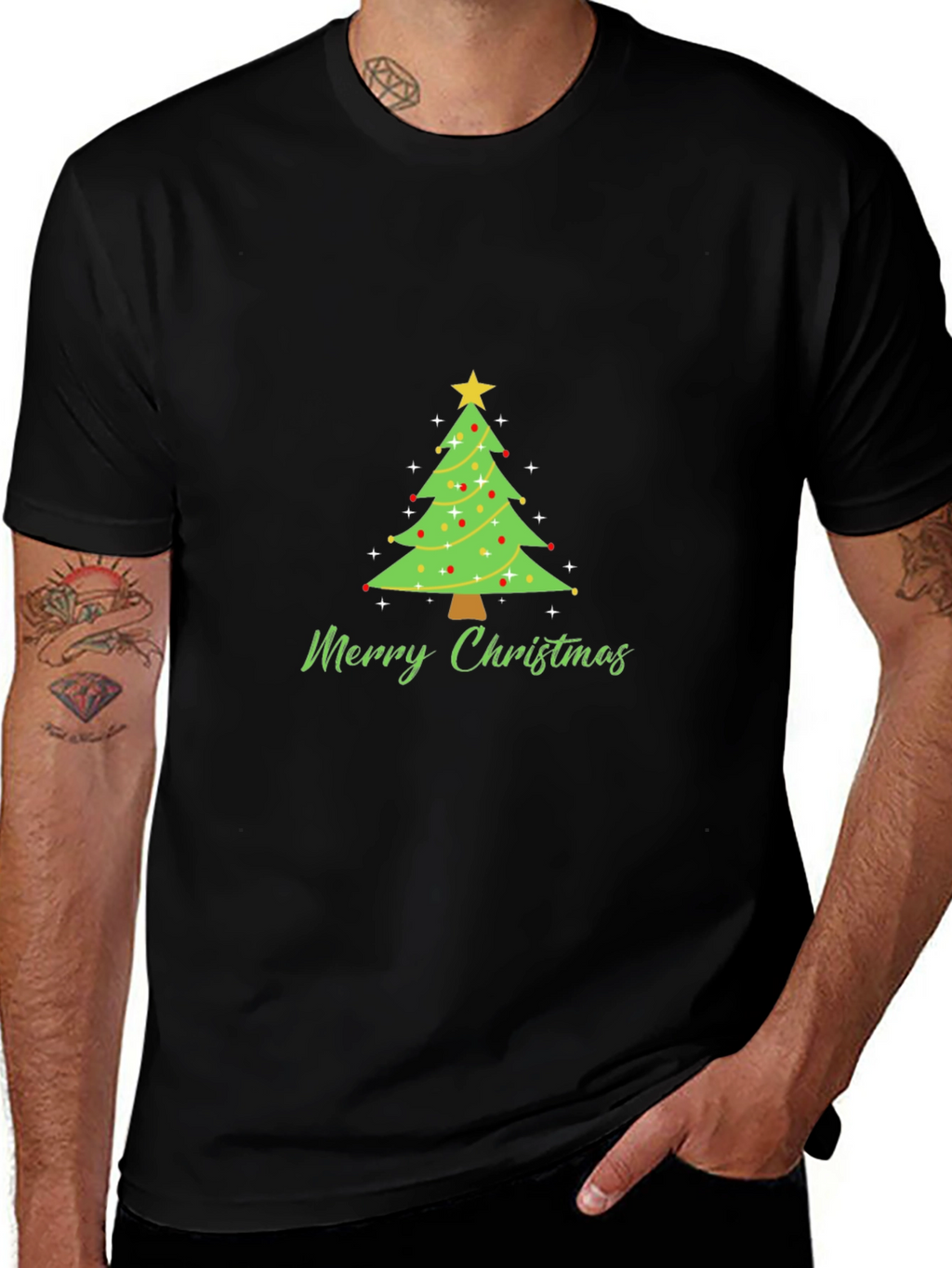 Merry Christmas Tree Graphic Tee - Holiday Festive T-Shirt