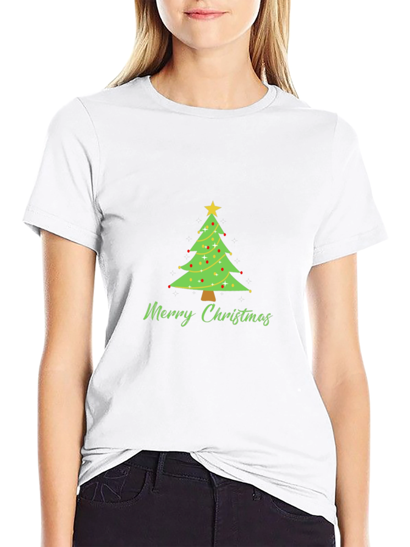 Merry Christmas Tree Graphic Tee - Holiday Festive T-Shirt
