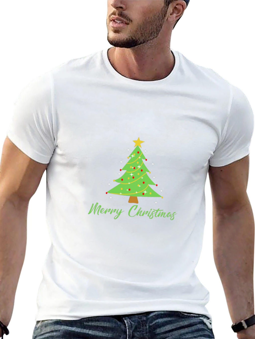Merry Christmas Tree Graphic Tee - Holiday Festive T-Shirt