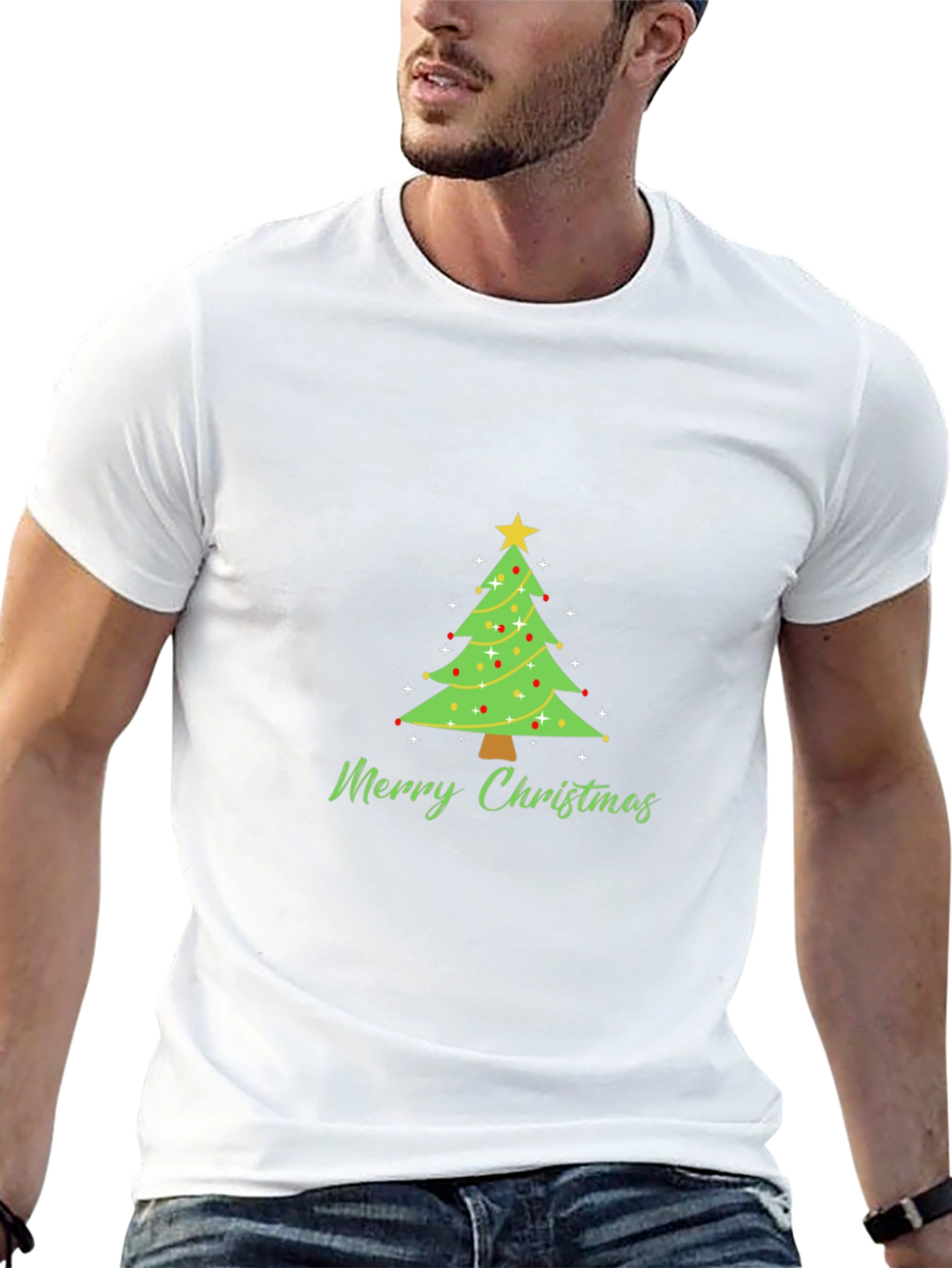 Merry Christmas Tree Graphic Tee - Holiday Festive T-Shirt