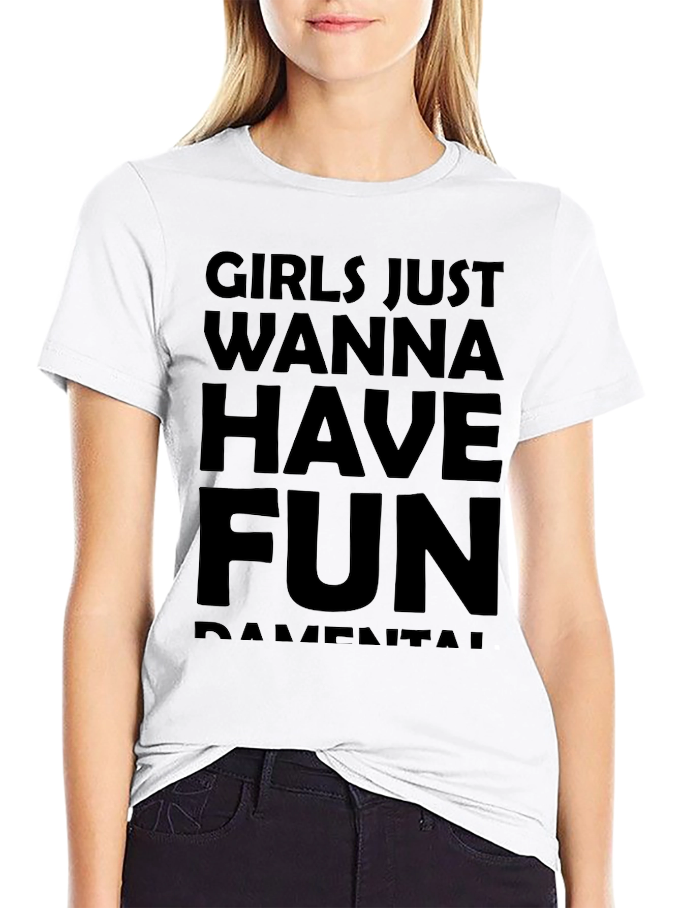 Girls Just Wanna Have Fun Graphic Tee - Black