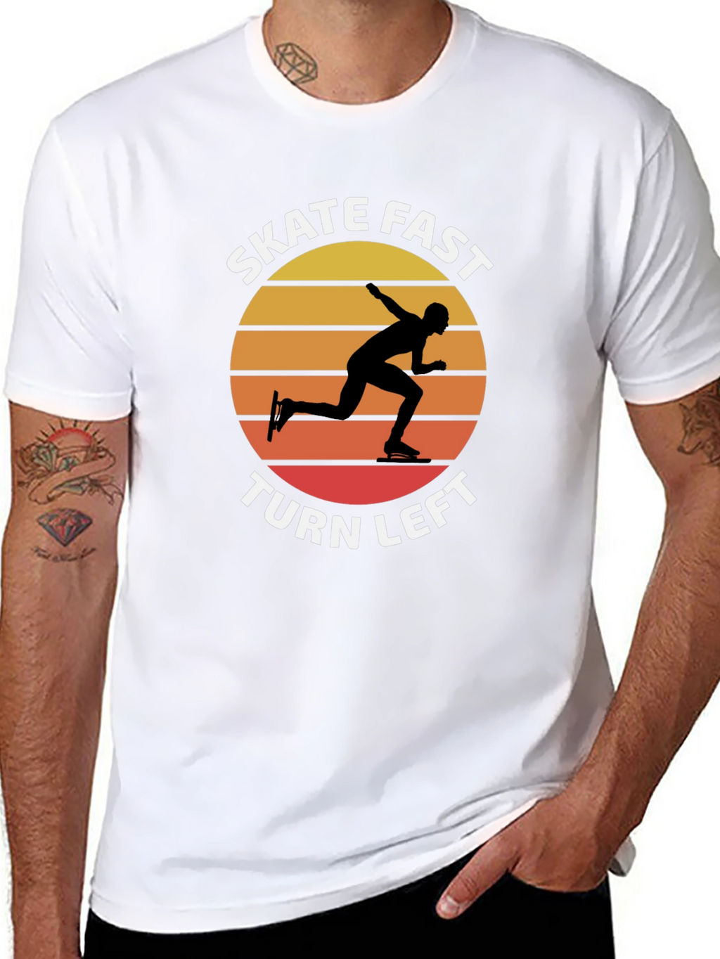 Skate Fast Turn Left T-Shirt - Retro Sunset Design