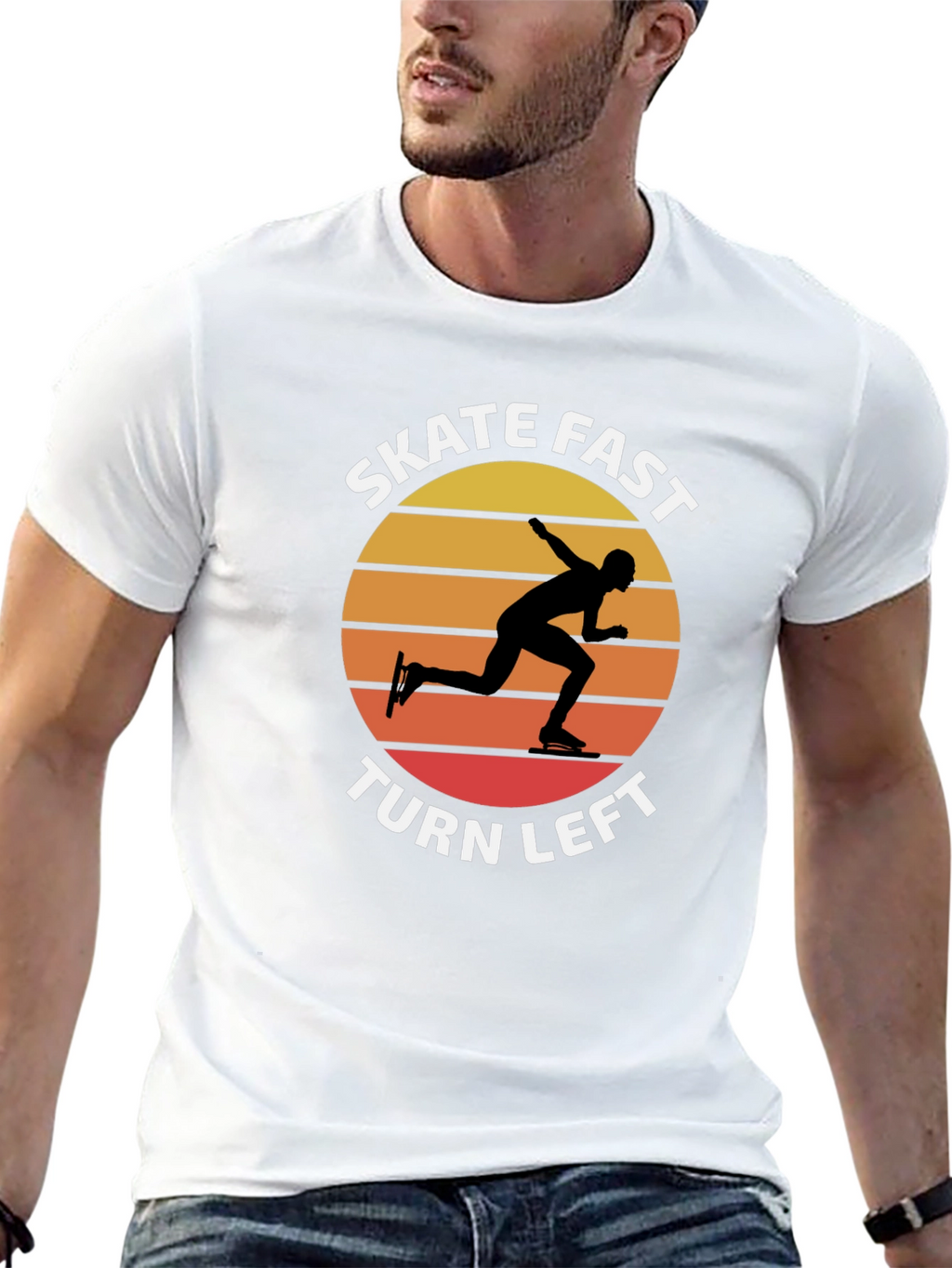 Skate Fast Turn Left T-Shirt - Retro Sunset Design
