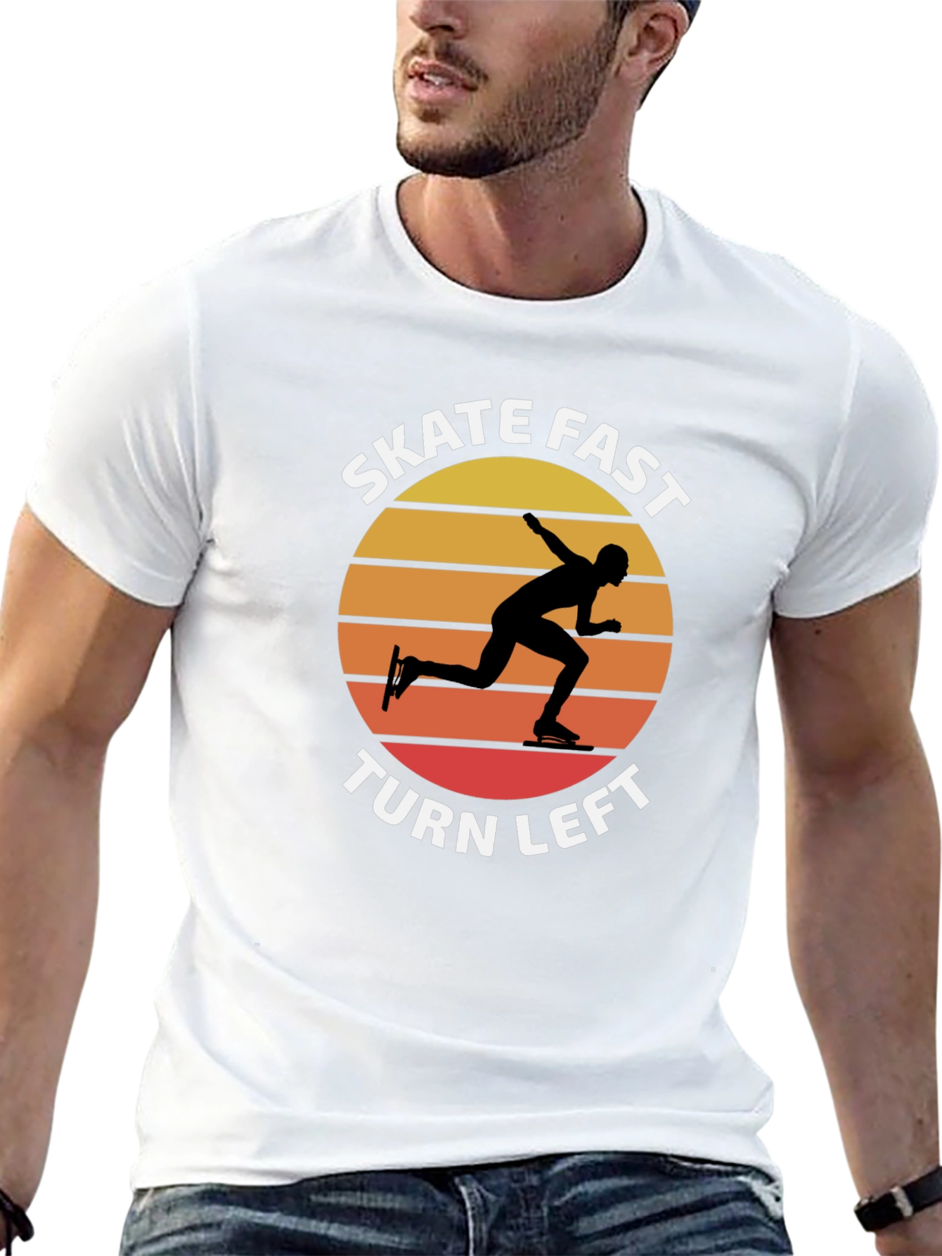 Skate Fast Turn Left T-Shirt - Retro Sunset Design