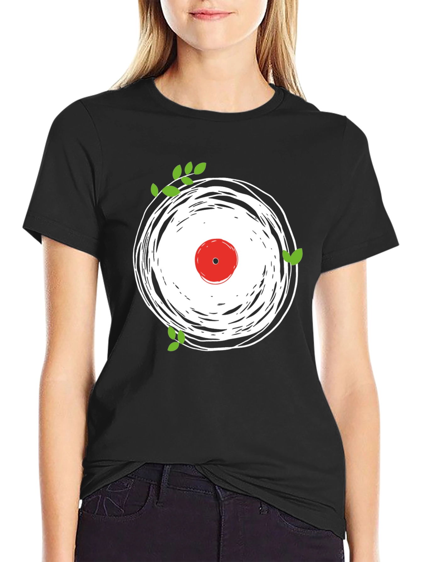 Vinyl Record Graphic Tee - Black Cotton Blend