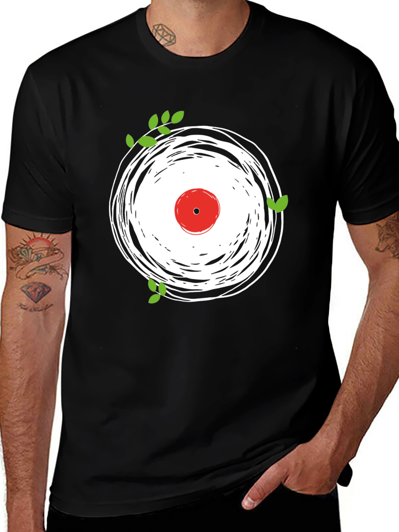 Vinyl Record Graphic Tee - Black Cotton Blend