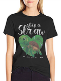 Skip a Straw Save Turtles Graphic T-Shirt