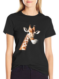 Giraffe Drinking Coffee Graphic T-Shirt
