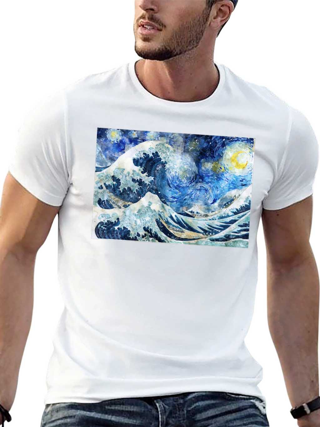 Starry Wave T-Shirt - Artistic Black Tee