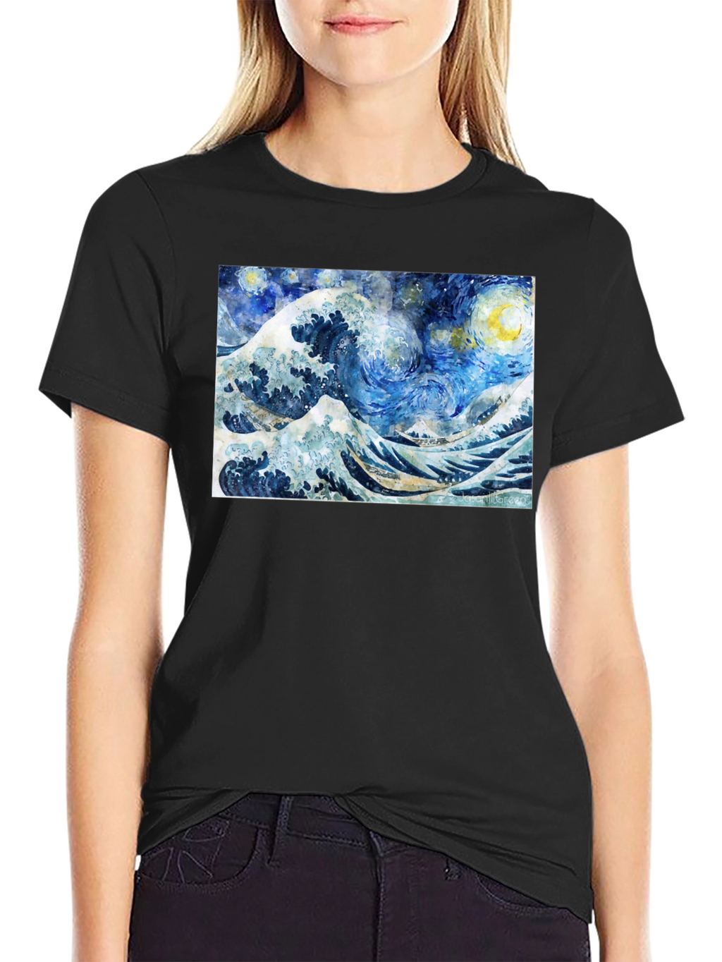 Starry Wave T-Shirt - Artistic Black Tee