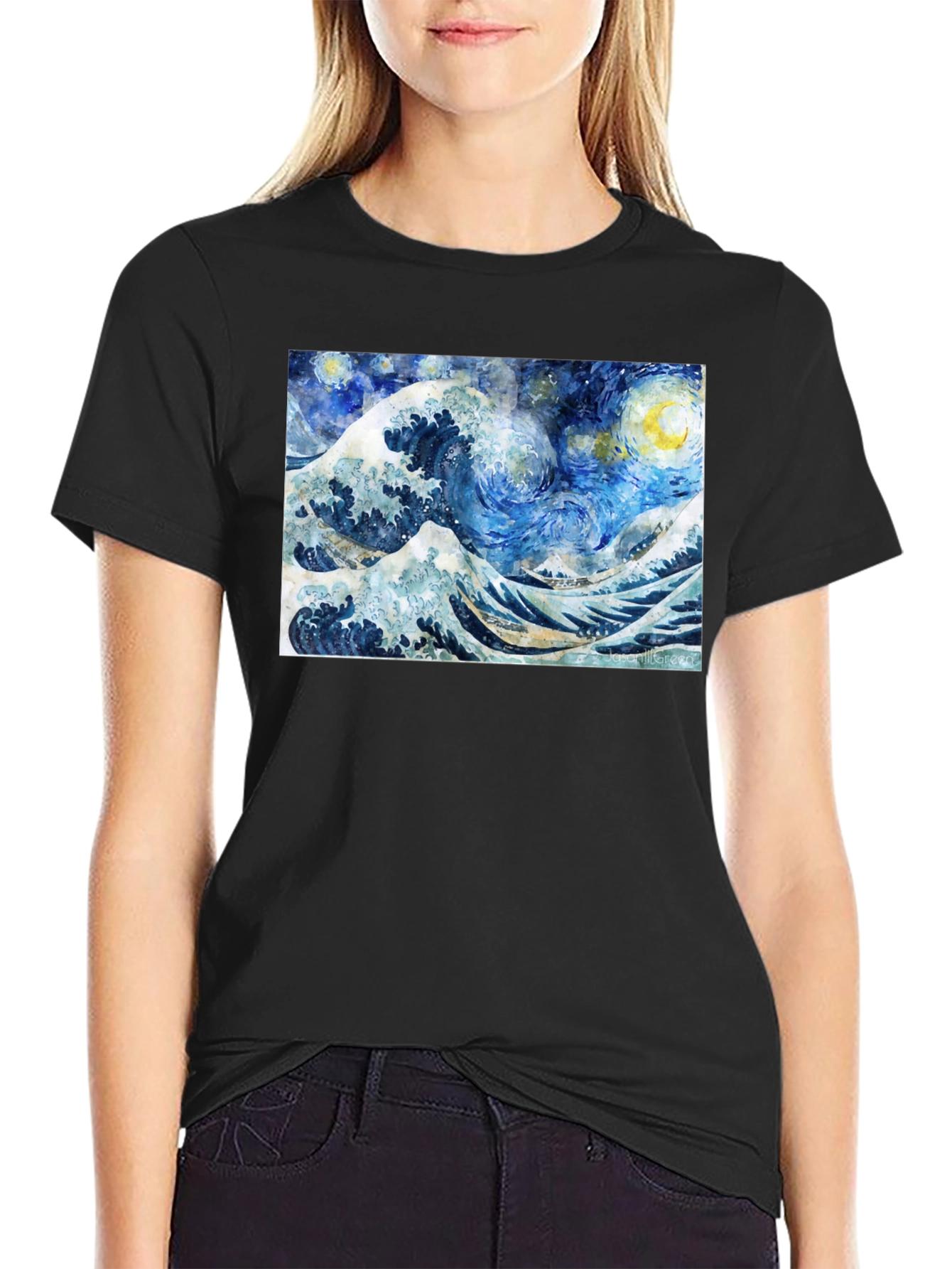 Starry Wave T-Shirt - Artistic Black Tee